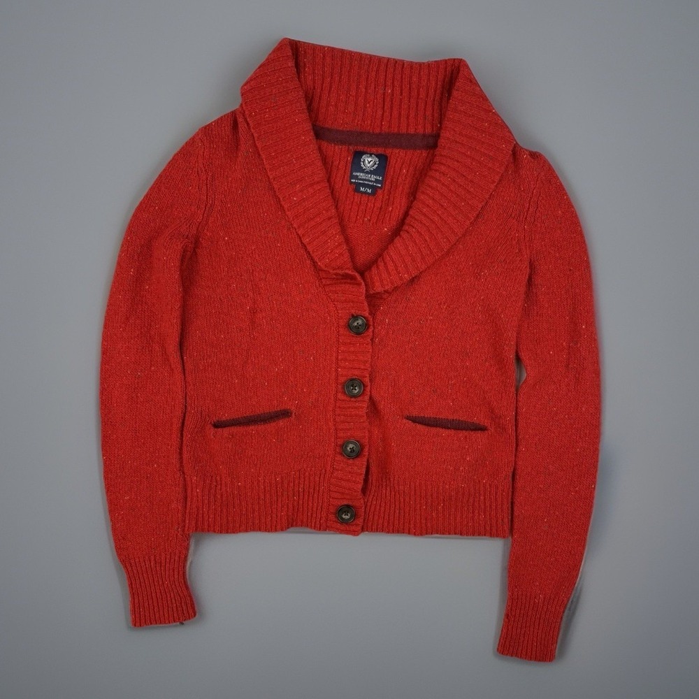 Vintage American Eagle Red Shawl Collar Cardigan Sweater M Y2K Grandma Core